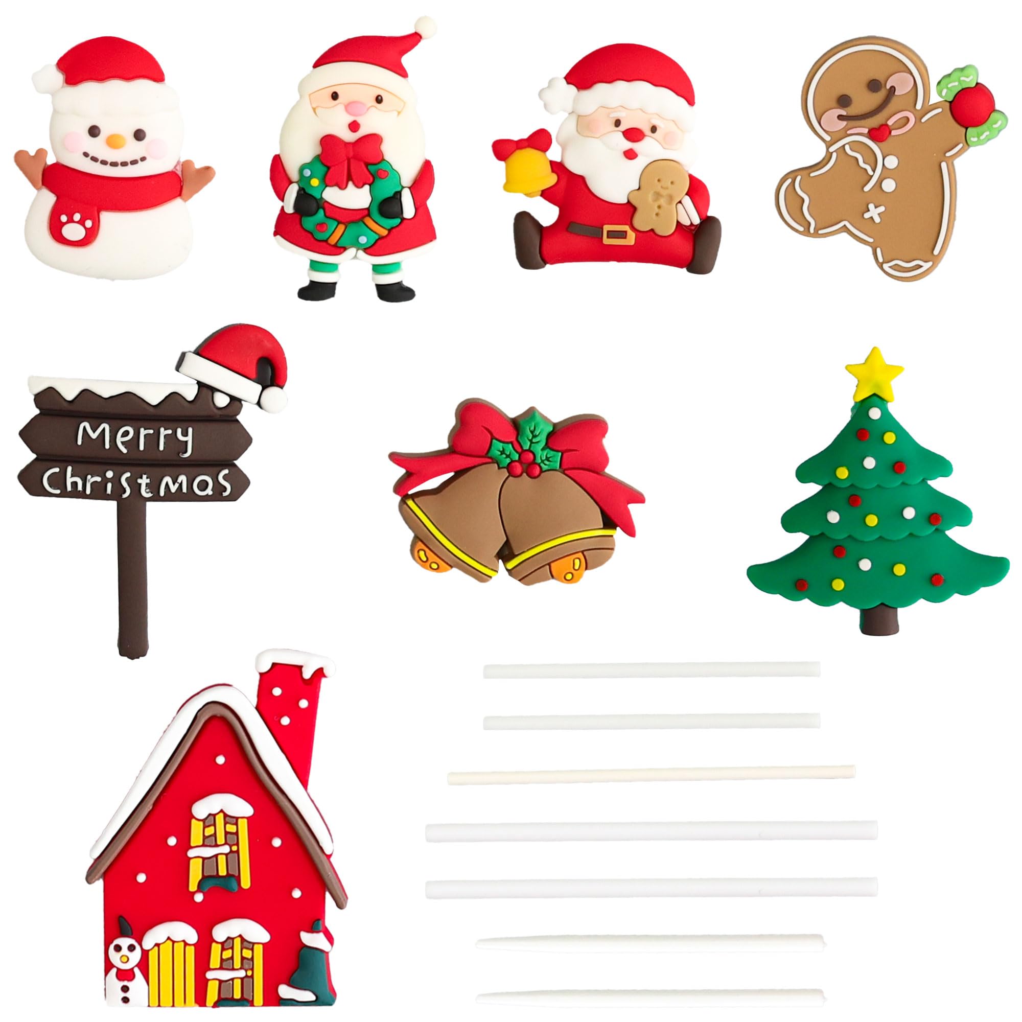 Gyufise 9Pcs Merry Christmas Cake Topper Set Gingerbread Man Santa Claus Bells Cake Pick Golden Deer Xmas Tree Cake Decorations for New Year Christmas Party Supplies Multi 3 - Image 3