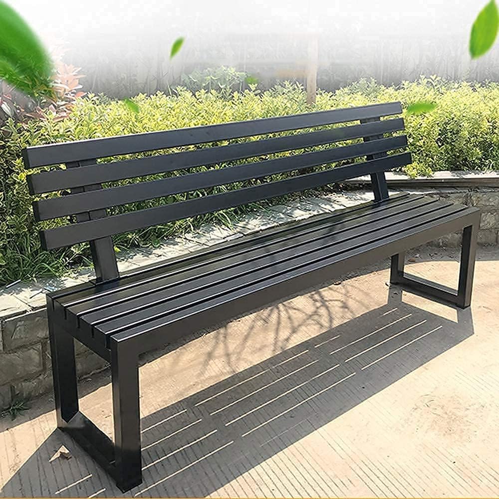 Outdoor Benches Outdoor Bench Bench,Terrace Park Garden Bench, Outdoor 2-3 Seat Bench Metal Lounge Chair, Furniture Weather-Resistant Porch Chair (Black Backrest 47")