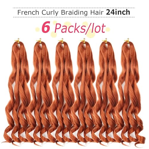 Miniatura 7 de Cabello rizado rizado rosa de 24 pulgadas, 6 paquetes de cabello de ganchillo ondulado suelto negro preestirado 3.53 ozpaquete, extensiones de