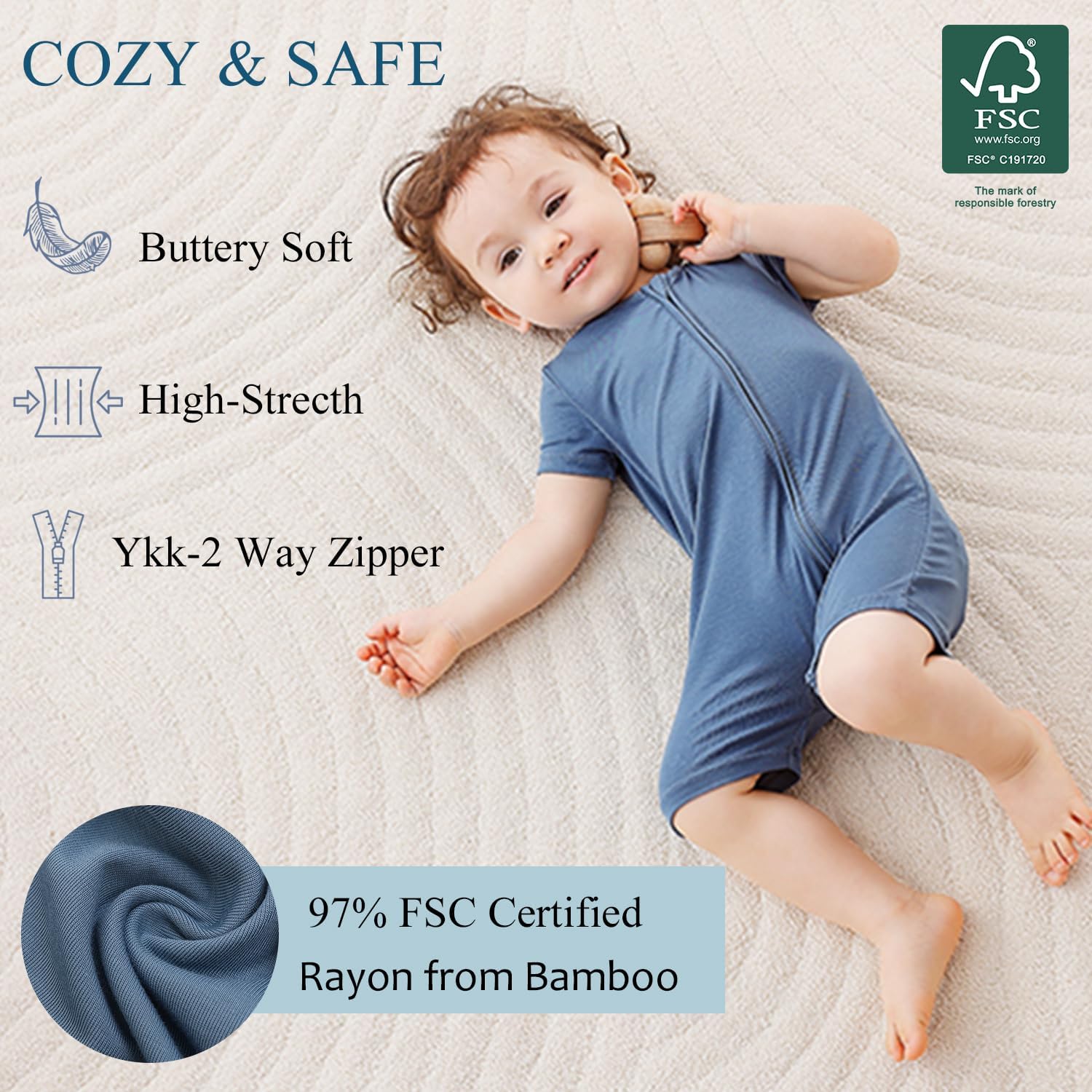 JunNeng Baby 2 Pack Rayon of Bamboo Romper Sleeper 2 Way Zipper Short Sleeve Jumpsuit Zipper Footless One-piece - Image 2