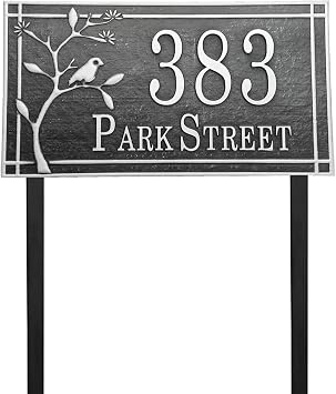 Address Sign Lawn Mounted - Custom House Number Plaque Sign with 2 Metal Stakes,House Address Numbers for Outside House,Yard,Garden,Grass,Ground,Drive Way,Lawn,4 Colors, 13x 7