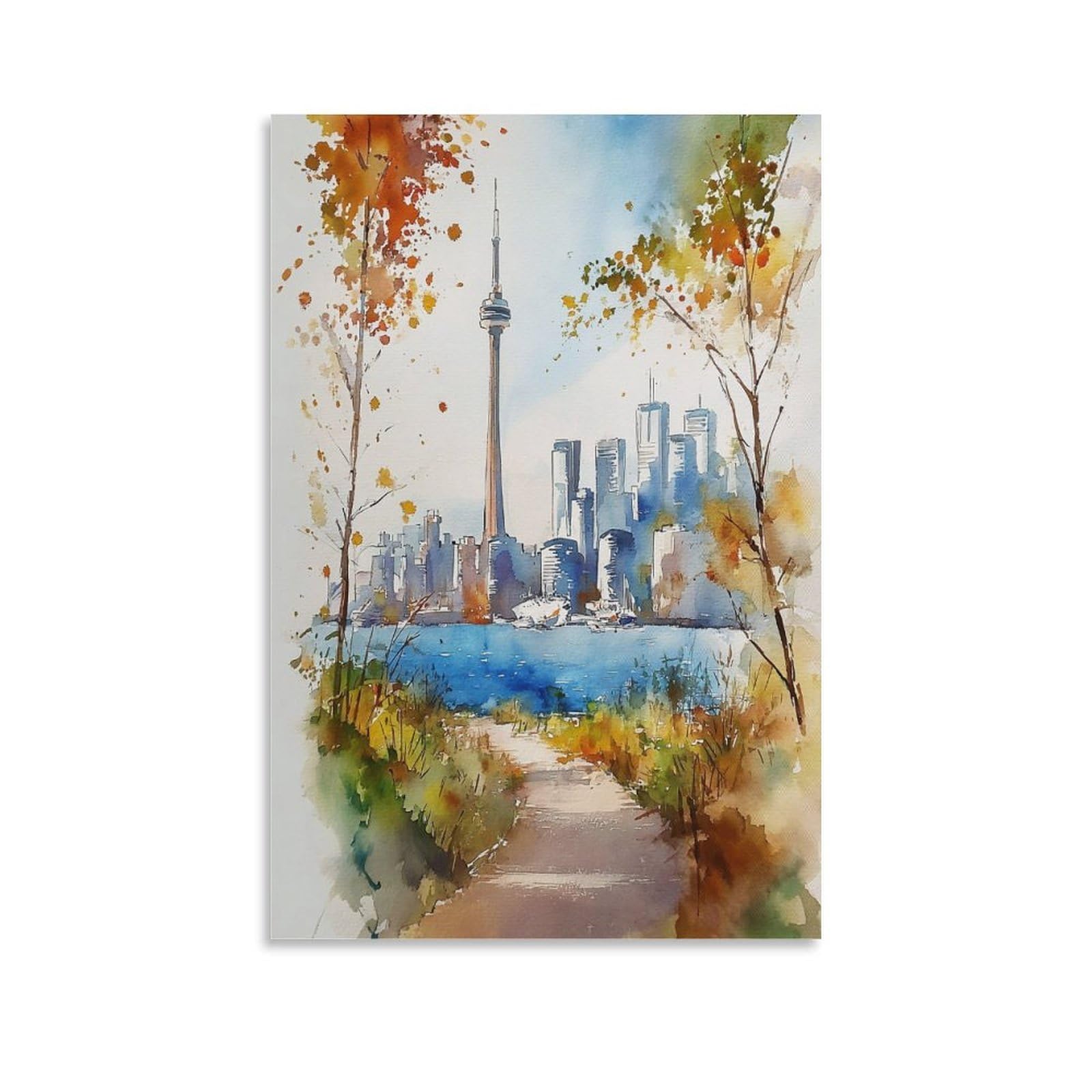 LCYNNH Toronto Cityscape Tree 20x30inch(50x75cm) Vintage Travel Poster Watercolor Canvas Art