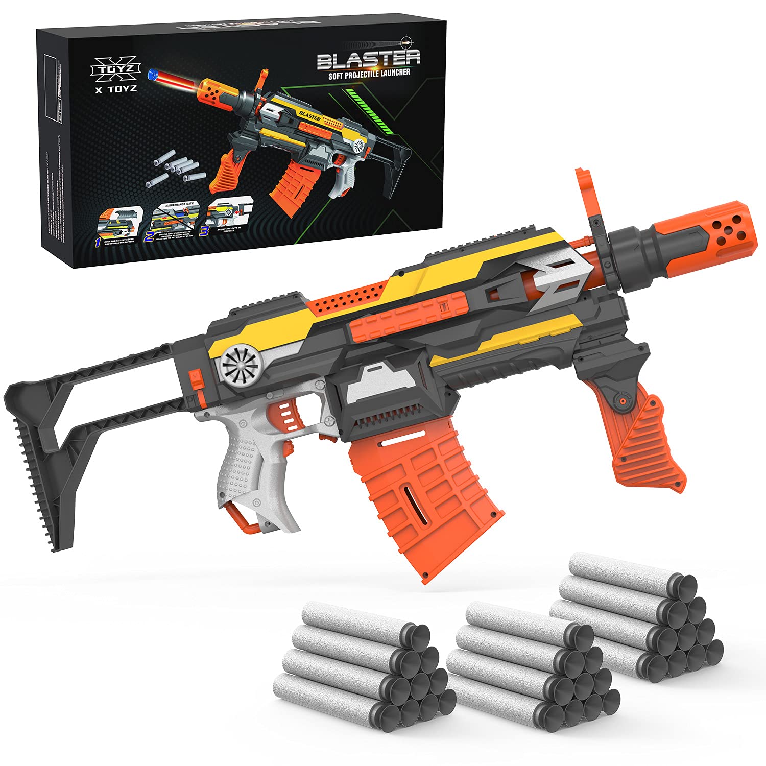 XTOYZ Motorized Blaster Toy Gun, Automatic Foam Darts Blaster Shooting