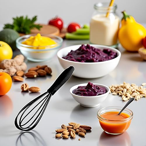 Miniatura 4 de 1 mini batidor de silicona negro, batidor antiadherente de 6.7 pulgadas, batidor de leche y huevo, batidora de huevo de mano, batidor de cocina para