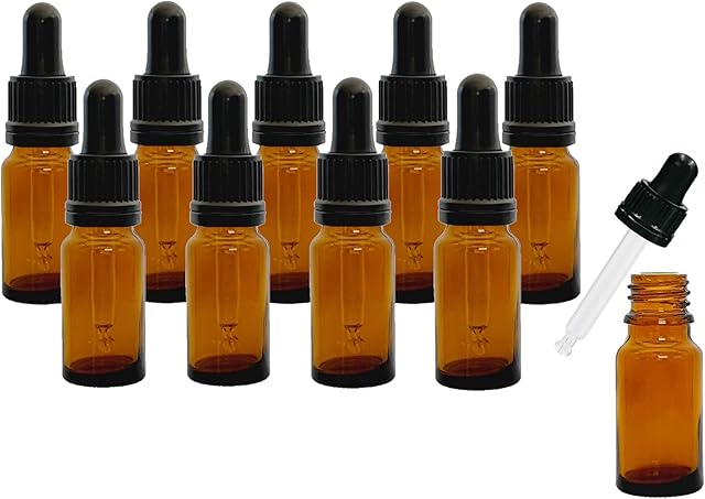 Avalon 10ml Amber Brown Glass Dropper Bottles with Black Tamper Resistant Dropper Pipette - Reusable, Refillable, Recyclable, Sustainable Living - Cosmetic Containers for Beauty & Skincare - 10 Pcs