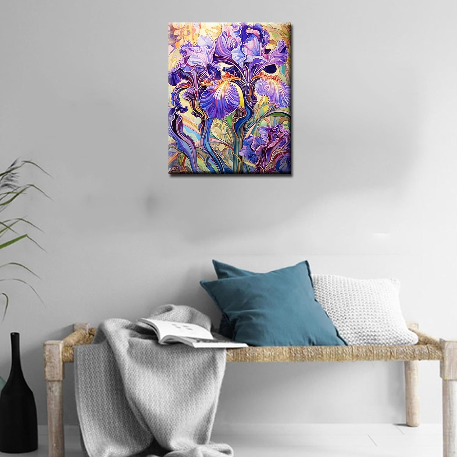 Abstract Violet Flowers Painting by Numbers for Adult Kids Garden Wildflower Paint by Numbers on Canvas Tropical Plants Easy to Paint with Brushes and Acrylic Pigment Room Decor 16x20inch(DIY Framed)