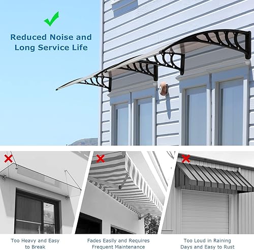Miniatura 7 de Toldo para puerta de ventana de 40 x 40 pulgadas, cubierta de policarbonato para puerta de entrada, toldo exterior para ventana exterior, UPF 50+,