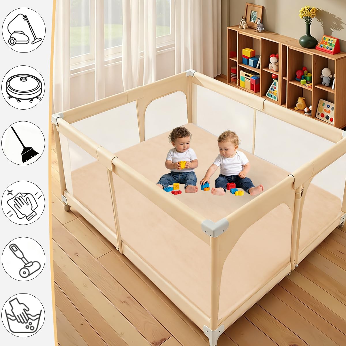 Krabbelmatte Baby, 2 cm Dicke Baby Spielmatte, kuschelig weich, schützt vor Stößen, Teppich Kinderzimmer mit hochwertigem Memory-Schaum, Krabbeldecke warm 190 x 240 cm Beige