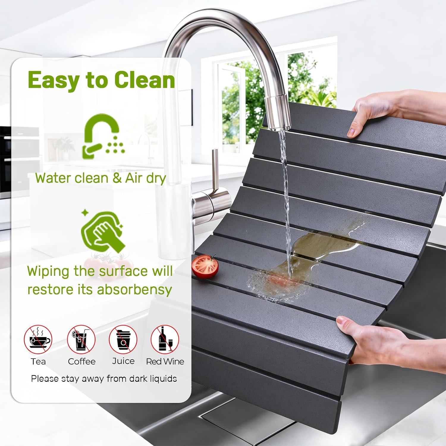 Large Dish Drying Mats for Kitchen Counter, Fast-Absorbing ,Dark Gray