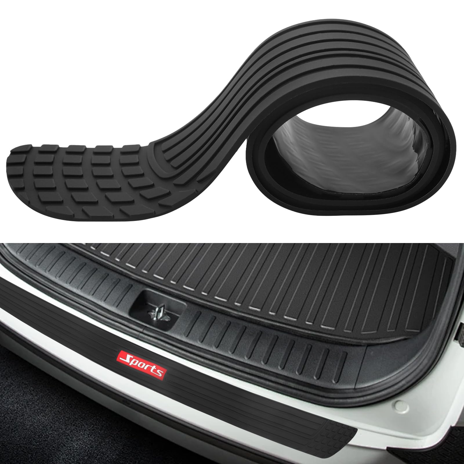 Protezione paraurti posteriore in gomma antigraffio 104 x 8,6 cm universale nero sport