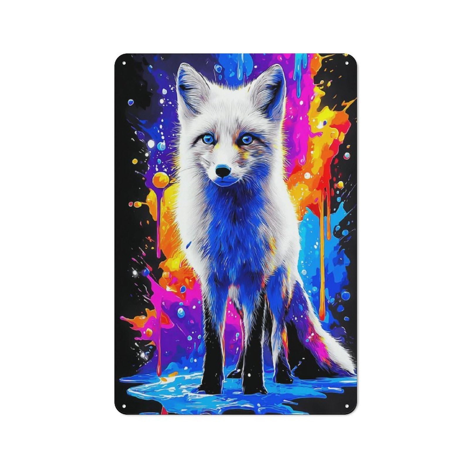 Classic Metal Plaque 30x20cm Featuring Colorful Fox Artwork, Bistro Wall Plaque for Kitchen, Cafe, Pantry Or Dining Room
