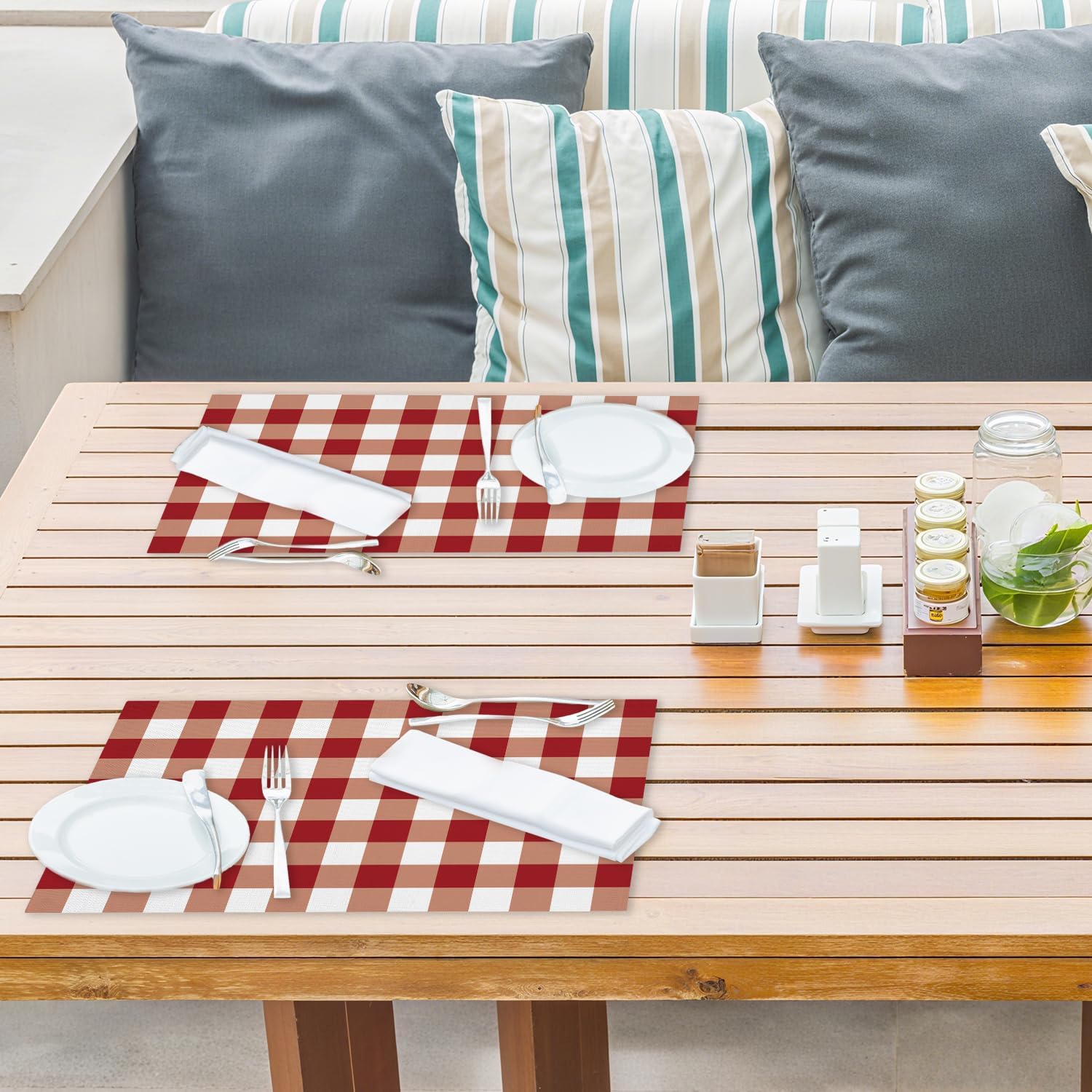 Red and White Check Plaid Placemats Set of 4, Washable Heat Resistant Placemats Kitchen Table Mats,12x18 Inch Place Mats for Home Restaurant Farmhouse, Indoor Outdoor Party Table Decoration -A02 - Image 4