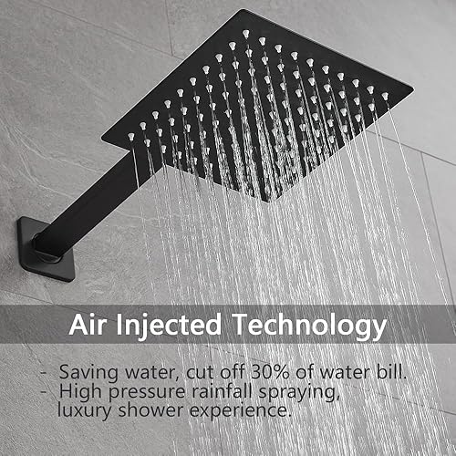 Miniatura 3 de JingGang Juego de grifo de ducha negro mate para baño, sistema de ducha de lluvia de lujo con cabezal de ducha de lluvia, kit de molduras de ducha