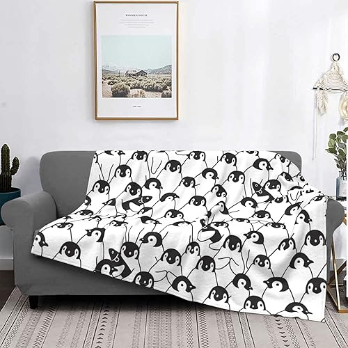 Divertida manta reversible de franela de pingüino, manta de forro polar suave y mullida