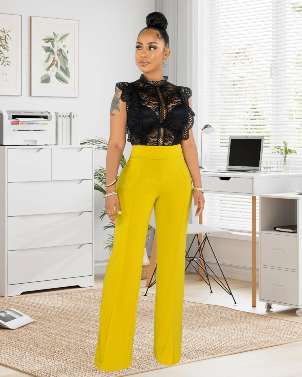 Women Stretchy Straight Leg Dress Pants Comfy Solid Classic High Waisted Wide Leg Long Bootcut Pant Slacks Work Office - Image 4