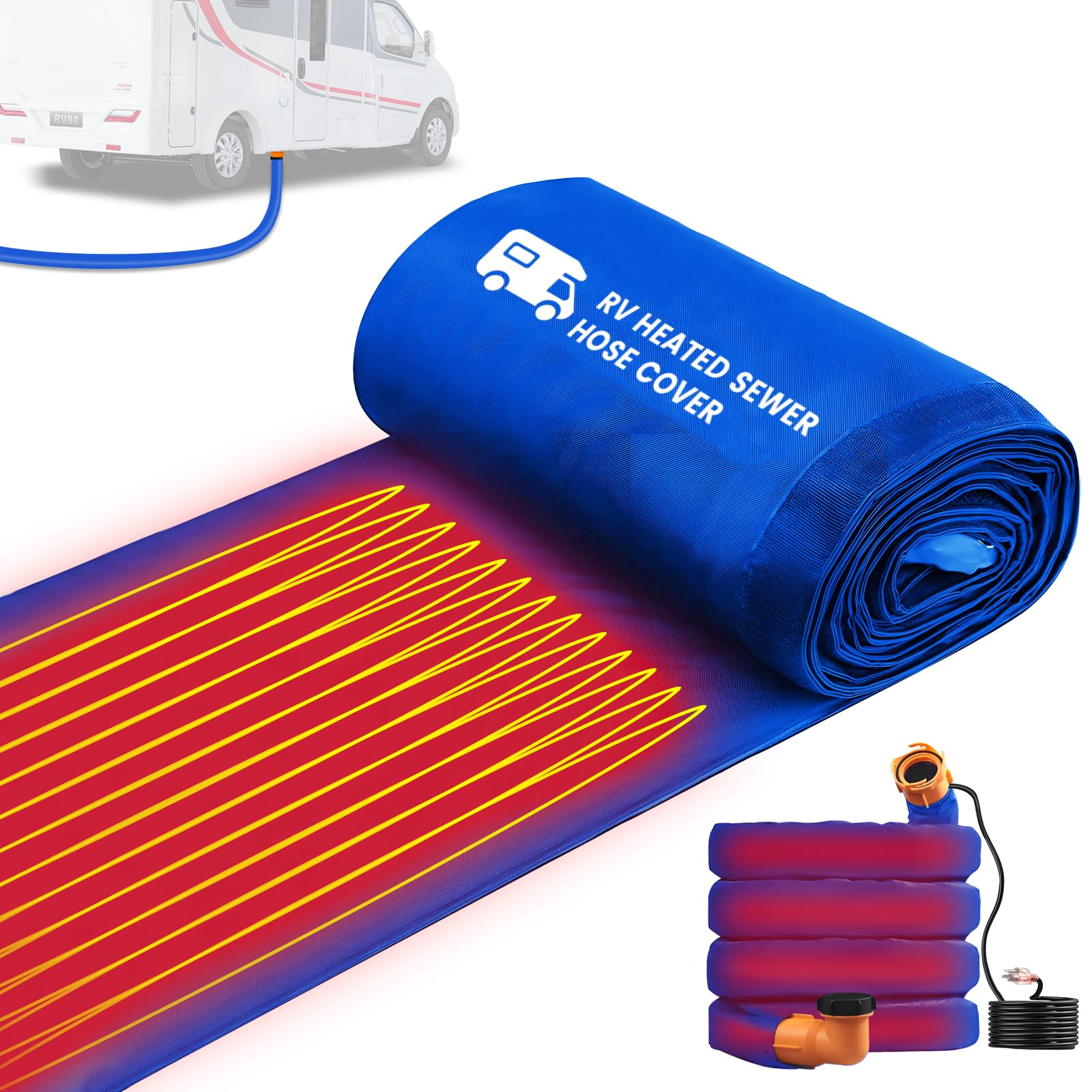 15FT RV Sewer Hose Heated Sleeve, Heated Sewer Hose for RV Camper, Insulated Waterproof Heated Cover for RV Sewer Hose, RV Winter Accessories for RV Camper?JUST Cover (Blue, 15 FT)
