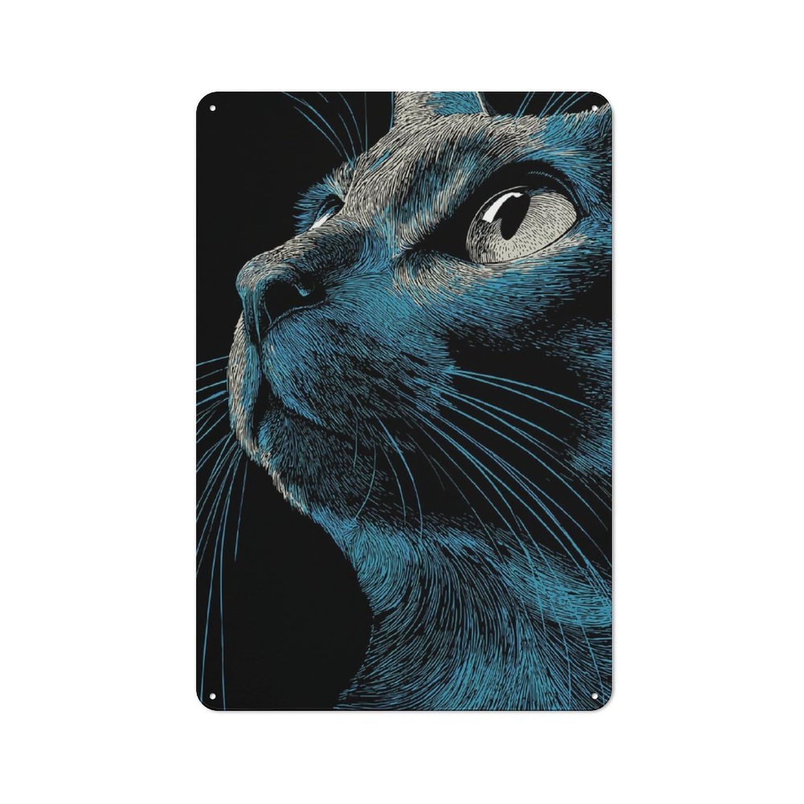 Junmoney Blue Cat Portrait Metal Wall Sign 30X20cm, Nostalgic Classic Pub Decor For Pub, Home Bar, Shed Or Man Cave