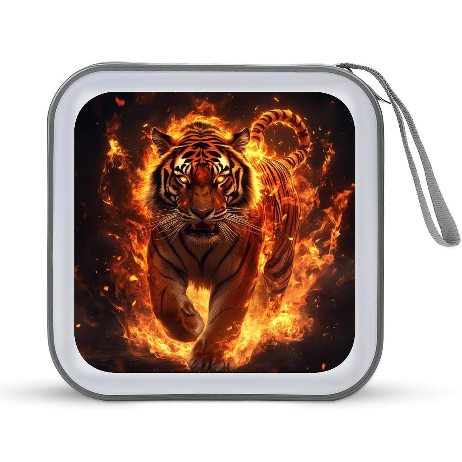 Fire Tiger Animal CD Case Plastic DVD Case Holder Wallet Disc Storage Organizer for Car Travel