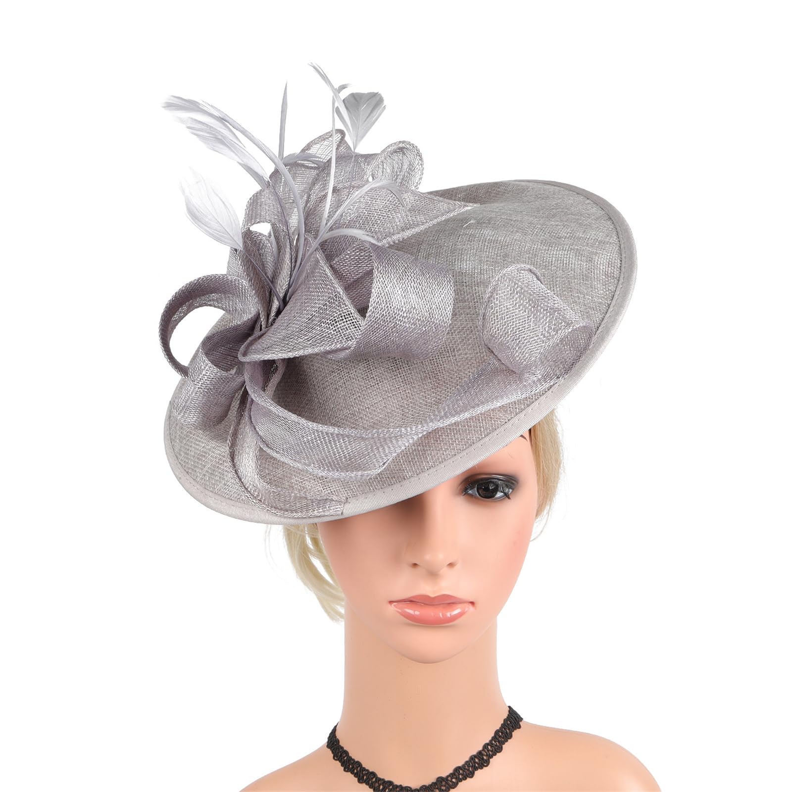 Tocado Sinamay de inspiración vintage con diadema ajustable y plumas, adorno para el pelo para bodas, eventos Derby, elegante sombrero de malla para fiestas de boda