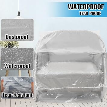 Extra Large Plastic Chair Cover - Waterproof Furniture Protector for Moving and Storage, Transparent Armchair, Lounge and Sofa Cover - 65x42x34 inch