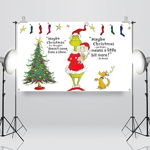 Miniatura 6 de Sunwer Telón de fondo de cabina de fotos de Feliz Navidad verde Whoville Navidad Navidad vacaciones decoración interior exterior pared colgante