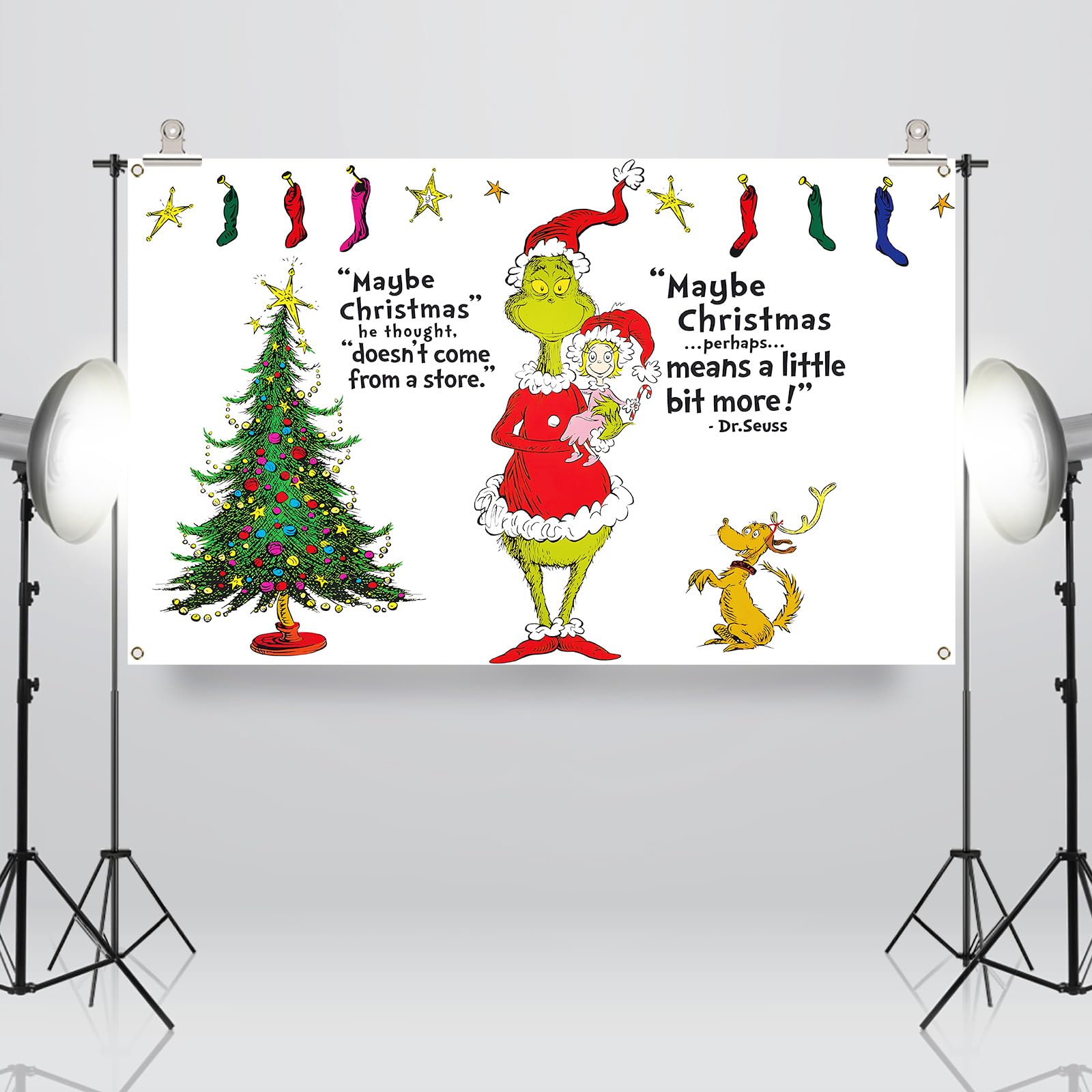 Sunwer Whoville Weihnachtstürabdeckung 'Merry Grinchmas' – 90x180 Cm Party-Deko Für Tür, Winterfest, Polyester