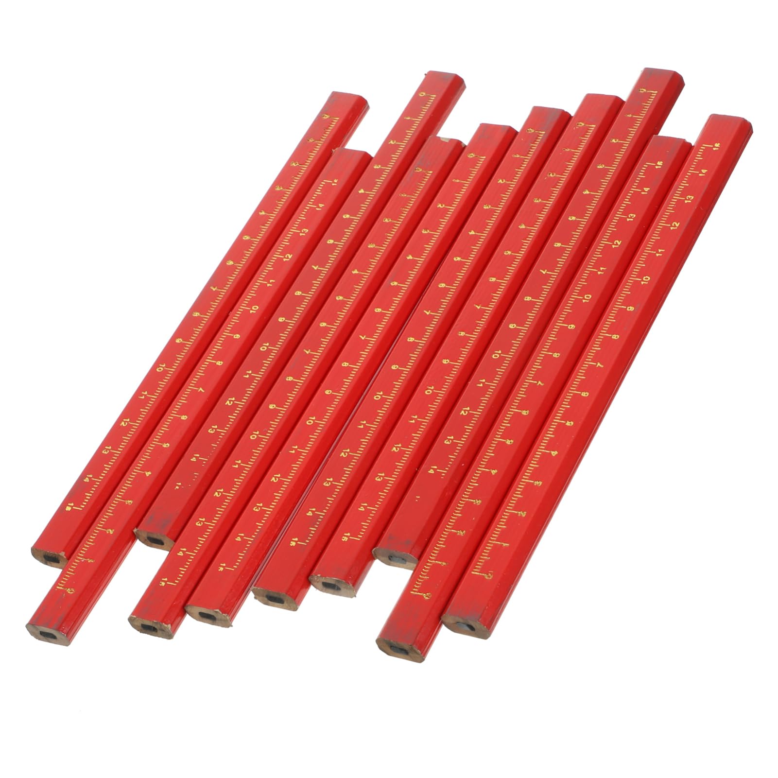 Lot de 50 Crayons Octogonaux à Tracer avec Échelle Rouge