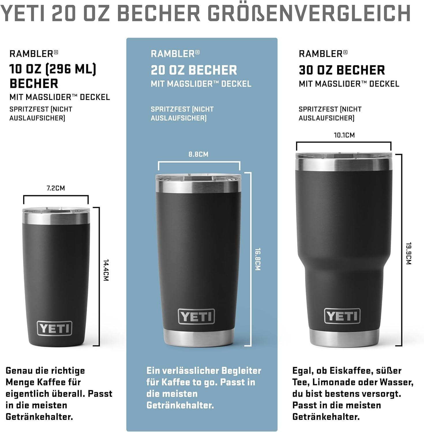 YETI Rambler 20 oz (591 ml) Tumbler mit abnehmbarem MagSlider‑Deckel, Edelstahl‑Thermobecher, Vakuumisoliert – Sea View
