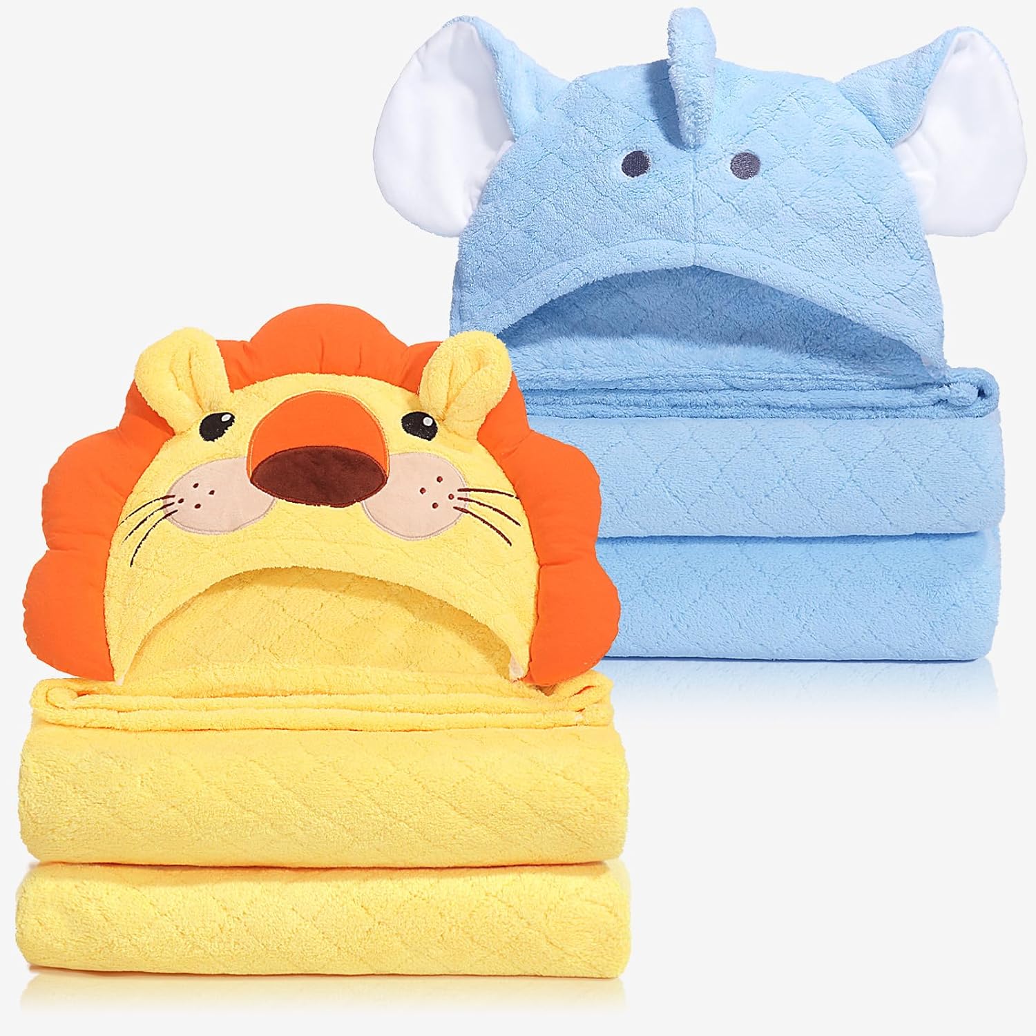 Hooded Baby Towels, Super Soft Baby Bath Towels with Hood, 2 PCS Cute 50" x 32" Kids Bath Towels for Boys, Girls, Newborn Essentials, Coral Fleece Kids Towel with Hood, Blue & Yellow