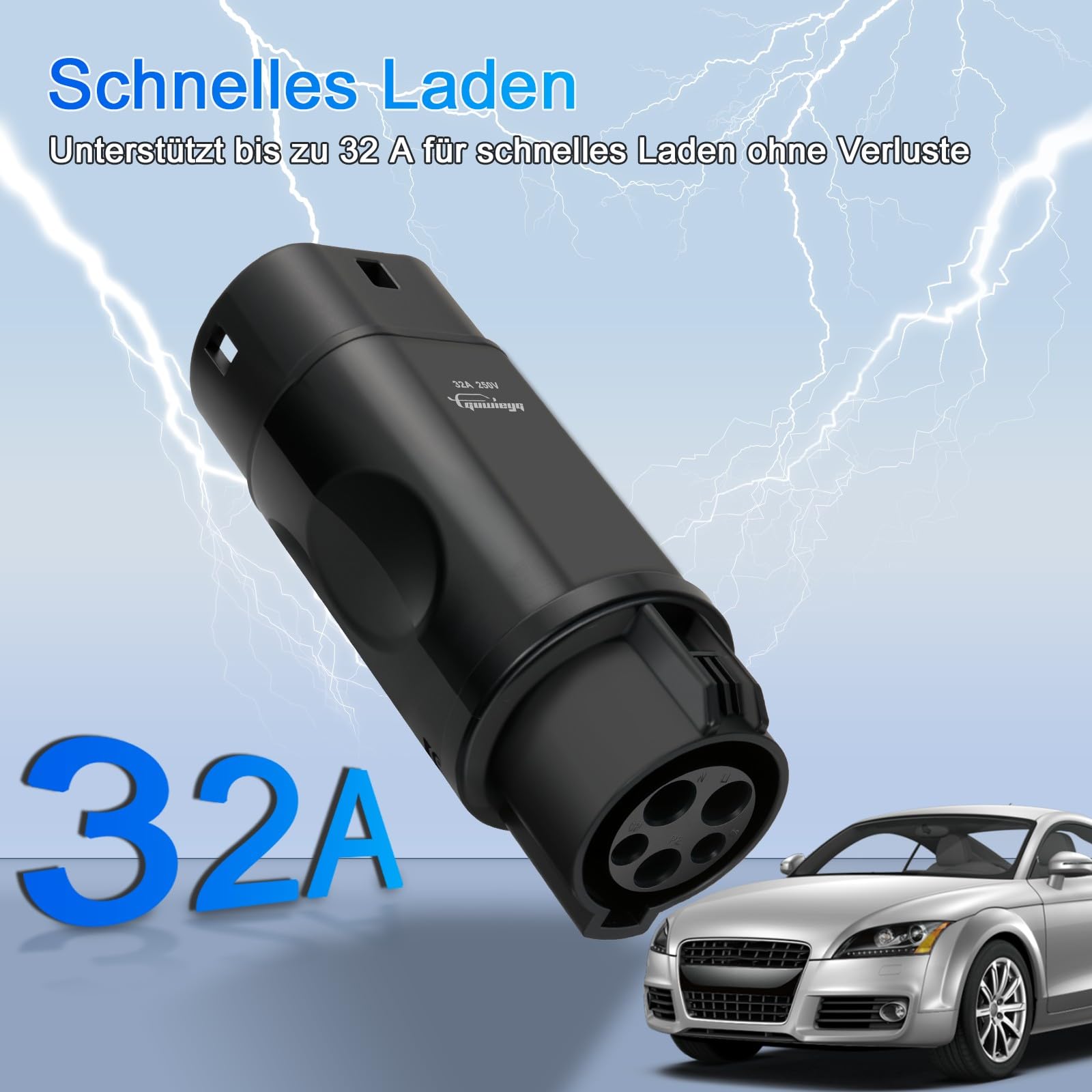 Typ 1 auf Typ 2 Adapter, passend für Type2 EVs, EV-Ladeadapter SAE j1772 auf IEC62196 EV-Ladeadapter