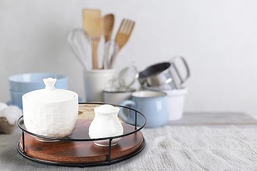 Miniatura 6 de Organizadores Lazy Susan de madera de 10 pulgadas con lados de acero, tocadiscos Lazy Susan para gabinete, almacenamiento de tocadiscos de cocina