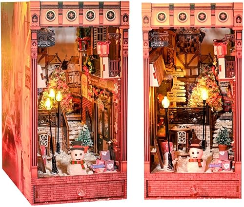 Kit de rincón de libros, rompecabezas de madera 3D, decoración interior con luz LED, kit de casa de muñecas en miniatura para adolescentes y adultos