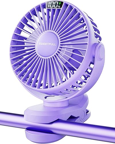 Miniatura 8 de SWEETFULL Ventilador portátil con clip, ventilador de cochecito a batería, pequeño ventilador recargable de 4000 mAh con pantalla LED, 4