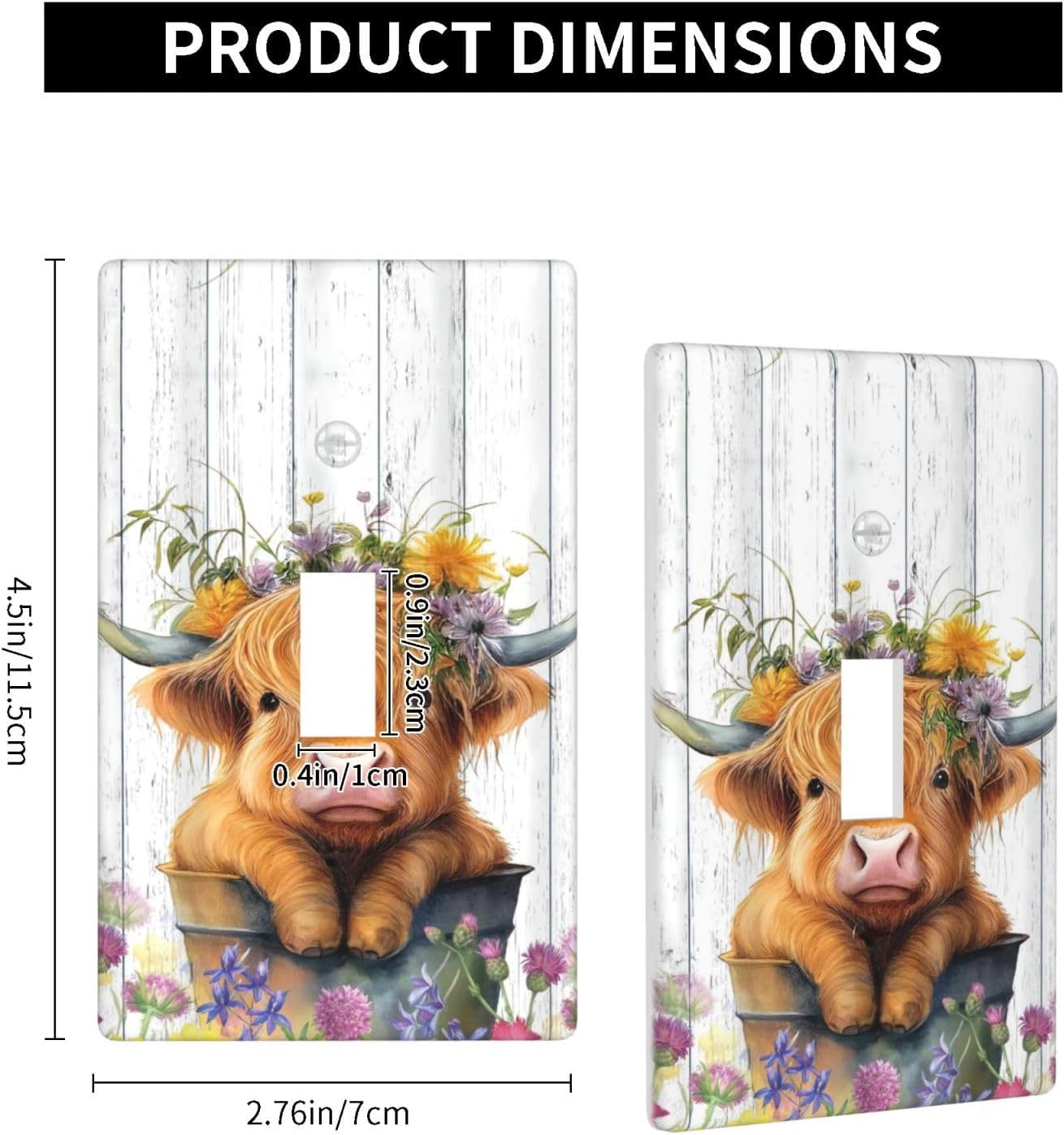 Highland Cow 1 Gang Single Toggle Light Switch Cover Decorative Farmhouse Wall Plate Electrical Outlet Faceplate Rustic Socket Covers Outlets for Bathroom Bedroom Living Room