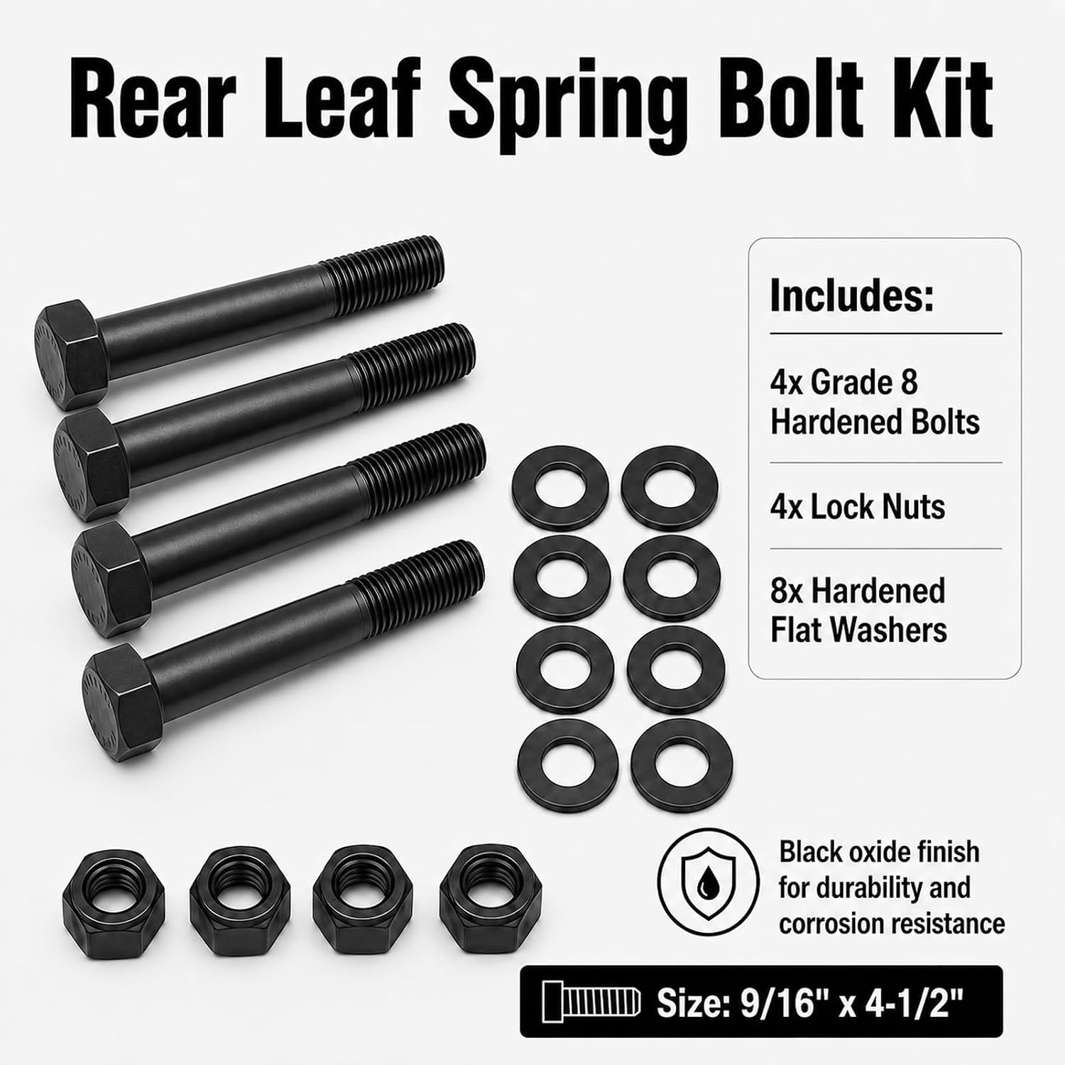 Leaf Spring Bolt Kit 9/16" x 4-1/2", Rear Leaf Spring Suspension Hardware Kit for Chevy GMC C/K 1500 2500 3500 Silverado Sierra Replacement