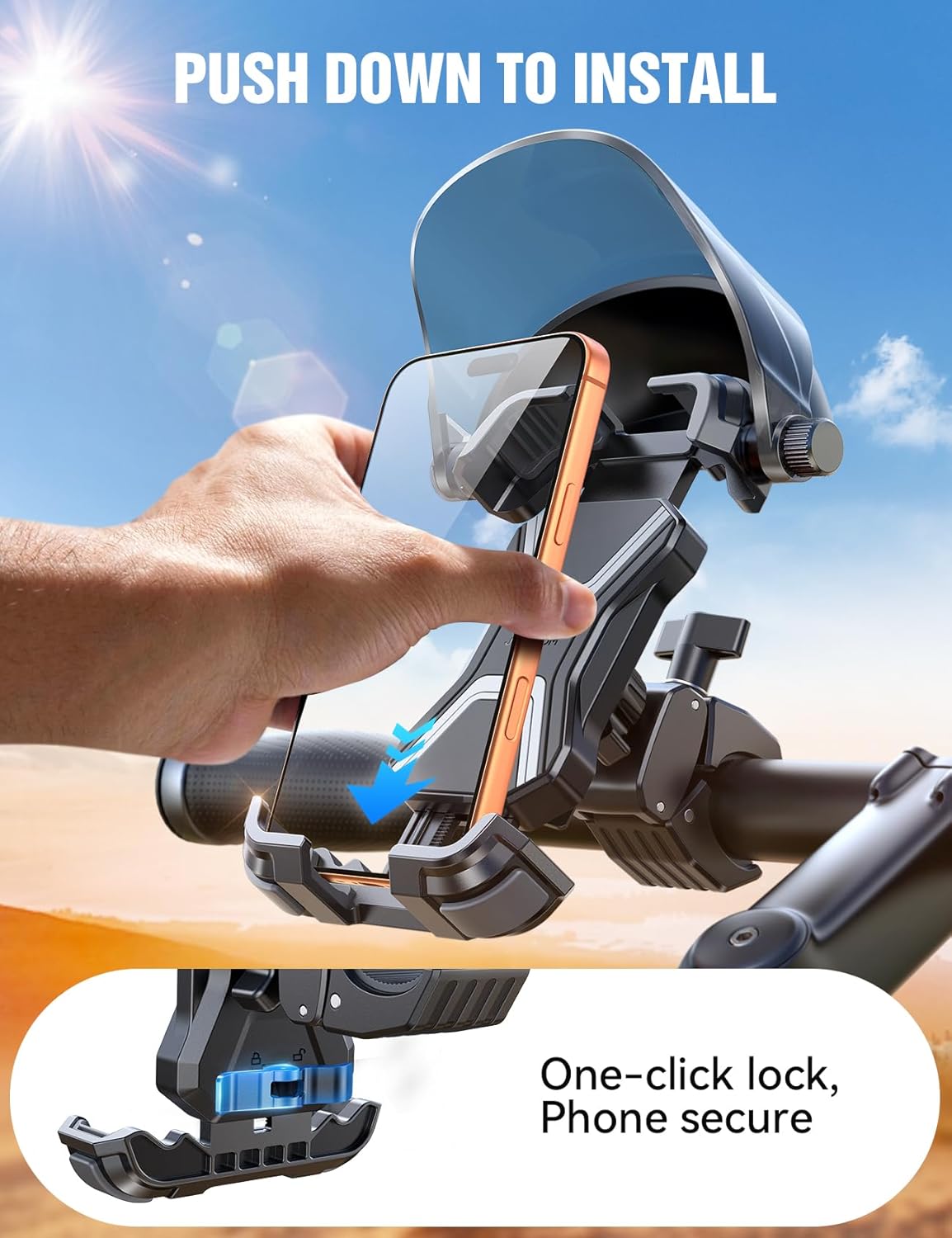 JOYROOM Bike Phone Holder Mount [Avoid Glare][Full Silicone Protection] Phone Mount for Scooter Ebike Bicycle Handlebar Cell Phone Clamp for iPhone 17 16 15 Pro Max S26, More 4.7-7" Phones