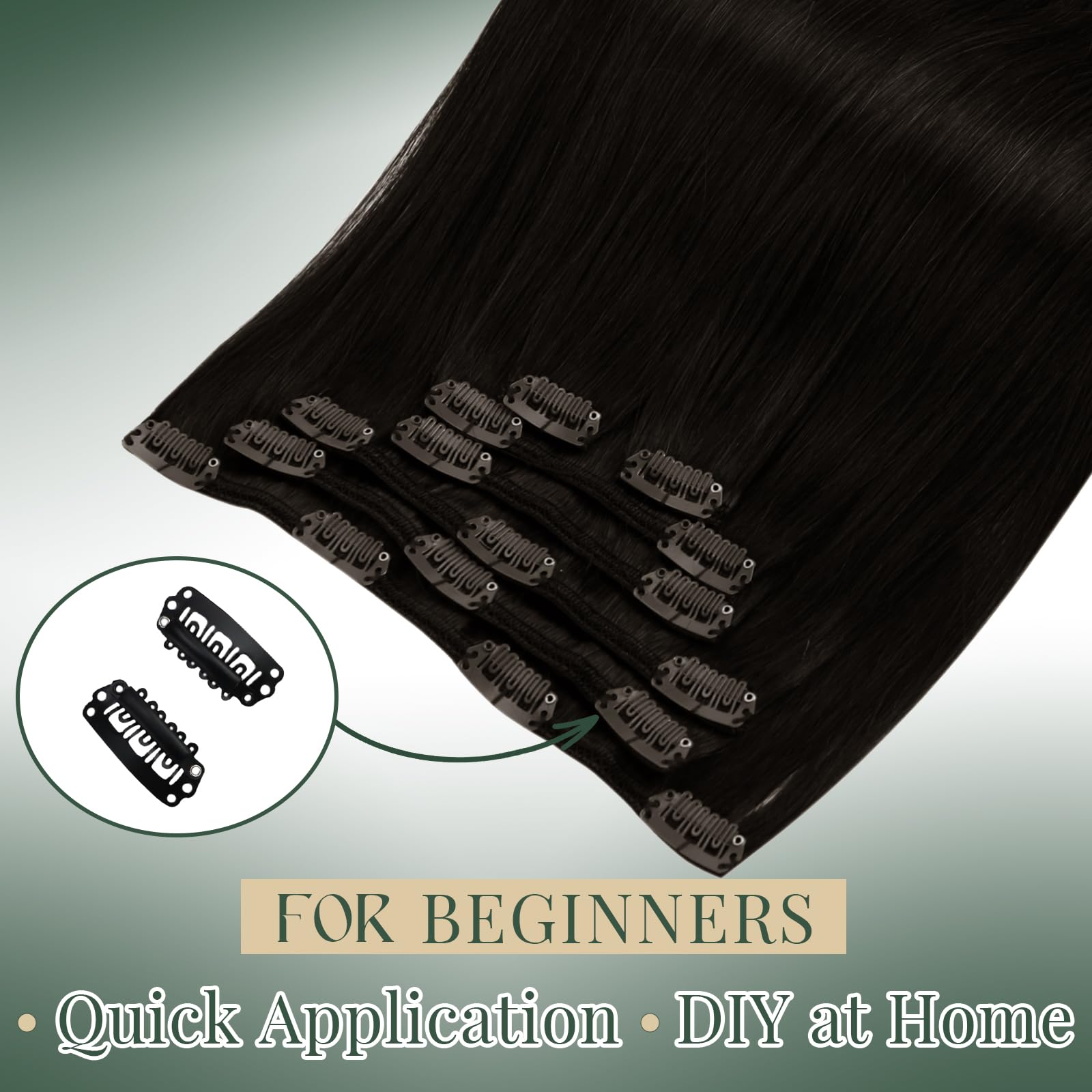 Ugeat Przedłużanie Włosów Clip in, Włosy Ludzkie, Ciemny Brąz, 45 cm 7 sztuk 120g, Włosy Clip in Extensions Brąz, Remy Naturalne Proste