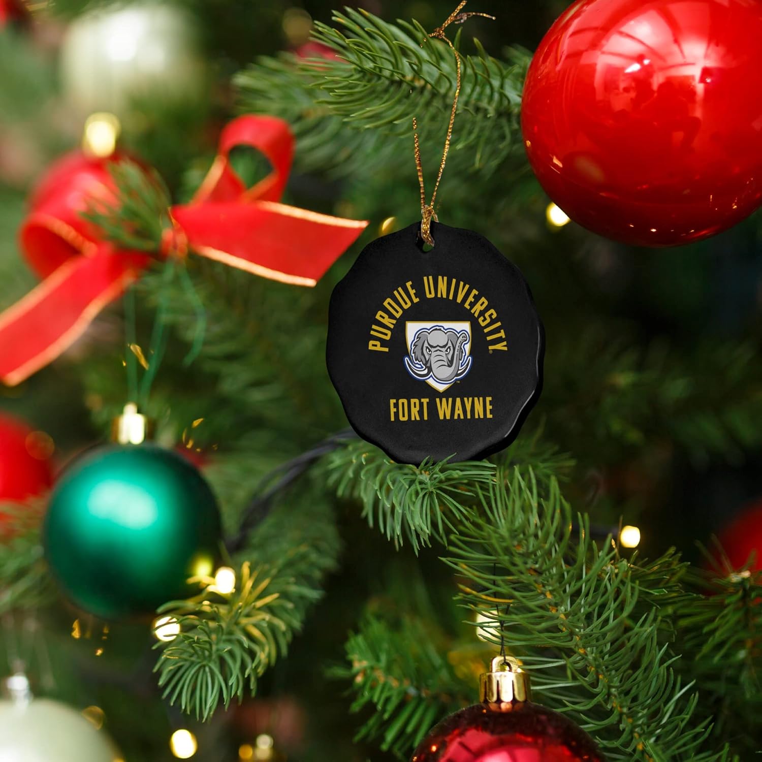 GRAPHICS & MORE Purdue University - Fort Wayne Mastodons Logo Porcelain Scalloped Holiday Christmas Tree Ornament - 2.8" (7.1 cm) - Image 6