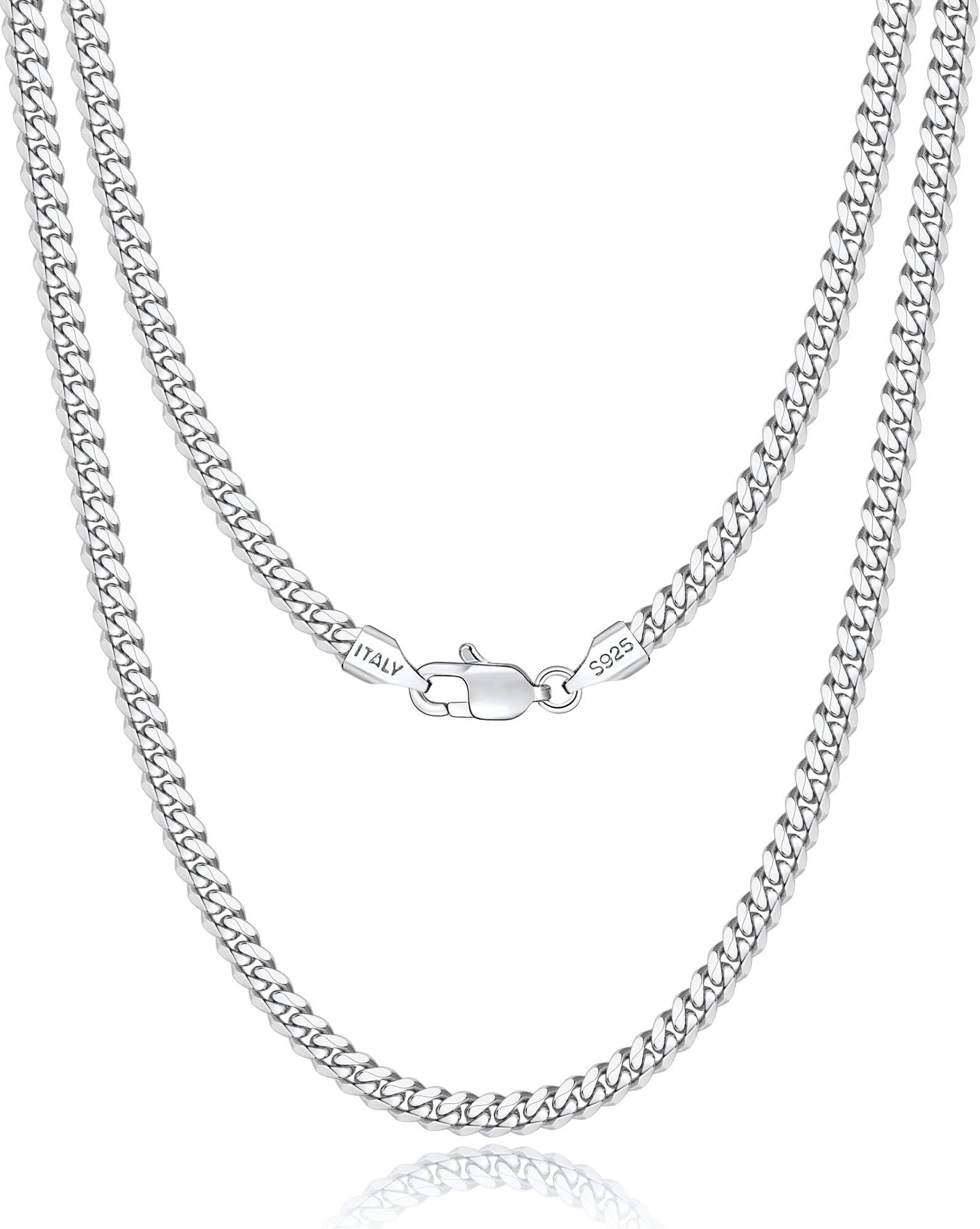 18k Gold Plated 925 Sterling Silver Chain Necklace for Men Women, 3.5mm, 4mm, 5mm Diamond Cut Cuban Link Chain, Sturdy & Shiny & Not Easy to Fade & Comfortable 16 18 20 22 24 26 Inches