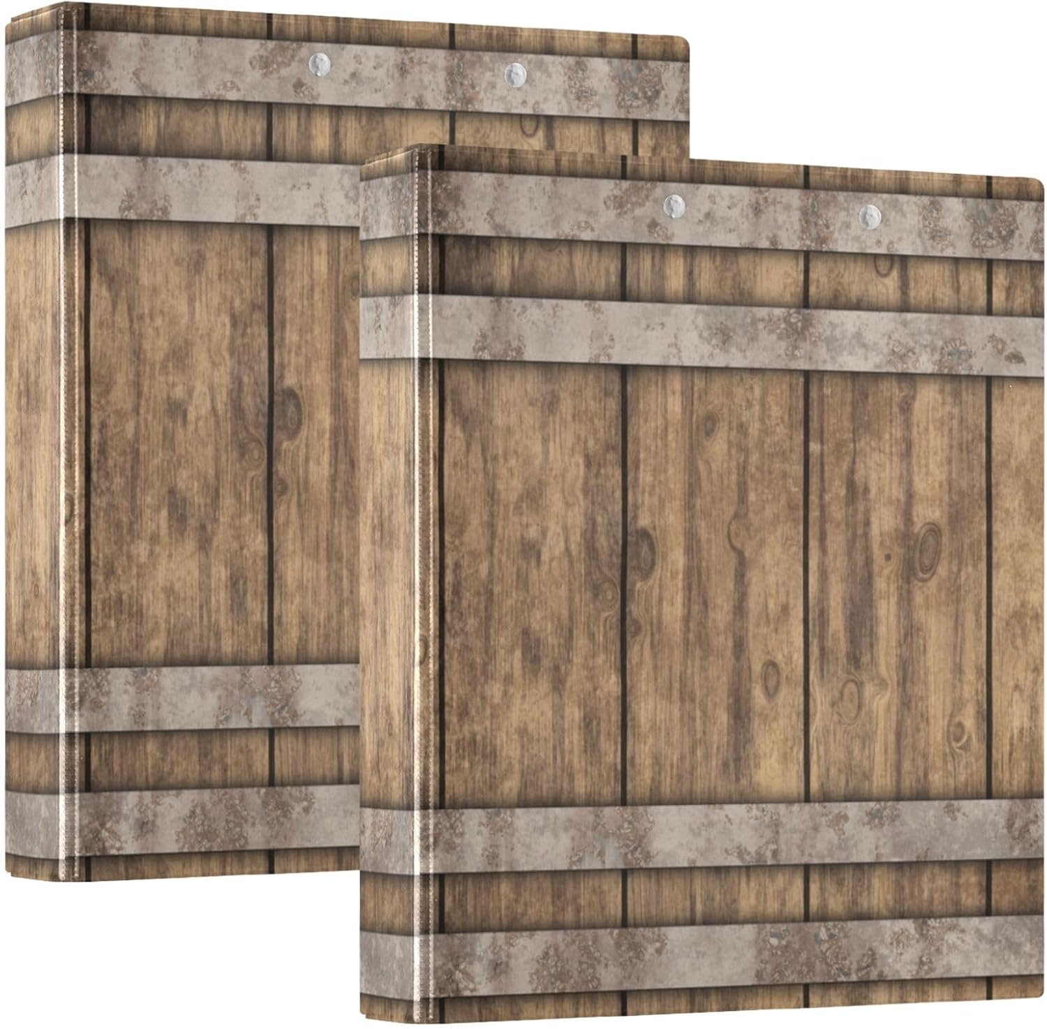 Rust Light Brown Wood Grain Binder 1.5 Inch Binder with Clipboard&Pockets, Hardcover Binders 3 Ring, Heavy Duty Large File Folder for Home Office School Supplies-Holds 200 Sheets, 2 PC