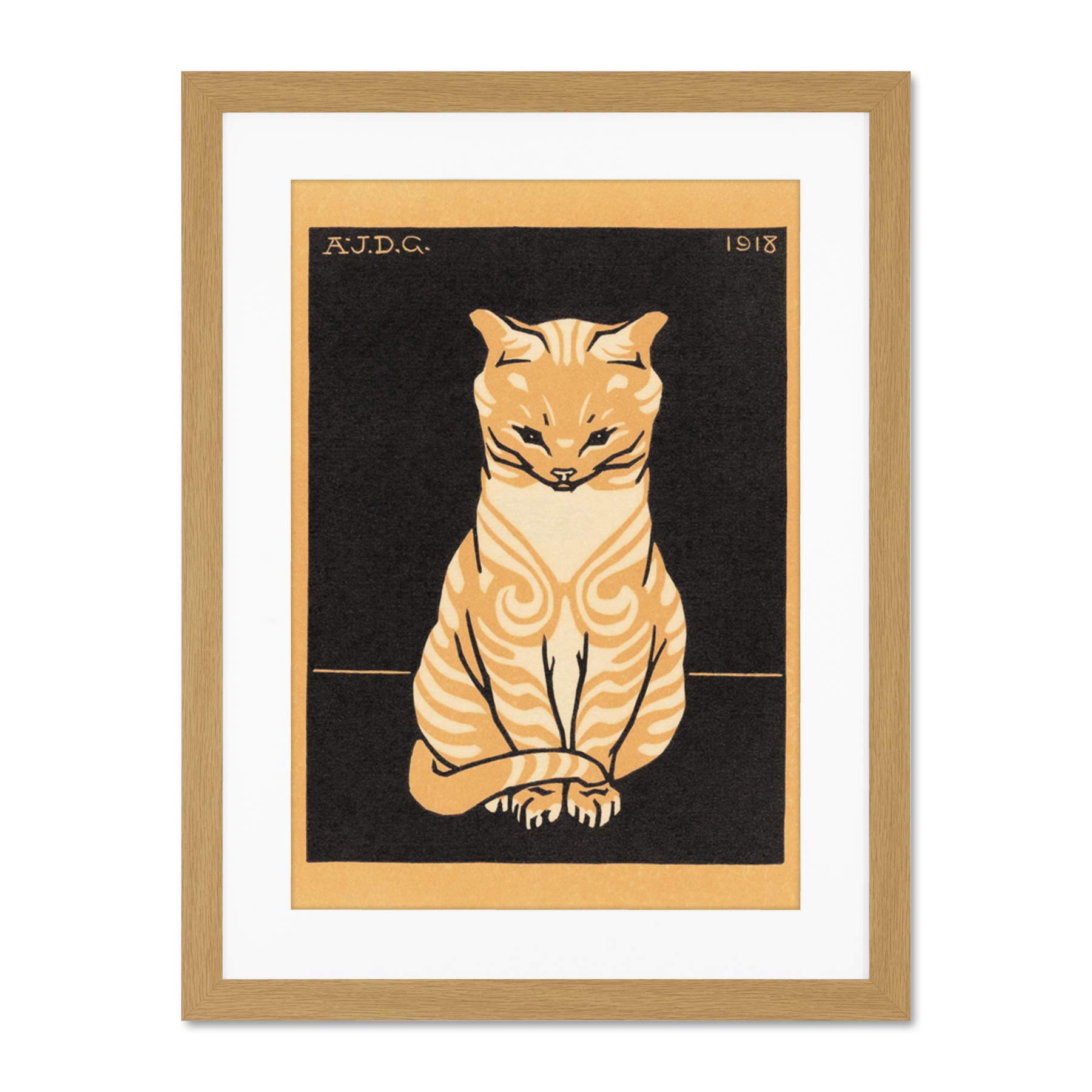 Wee Blue Coo Sitting Tabby Cat Julie De Graag Large Framed Art Print Wall Poster 18x24 inch