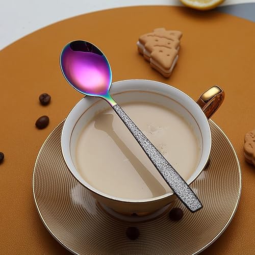 Miniatura 5 de Juego de cubiertos de 20 piezas con revestimiento de cabeza de arco iris con mango negro de Marte negro, acero inoxidable titanio colorido chapado