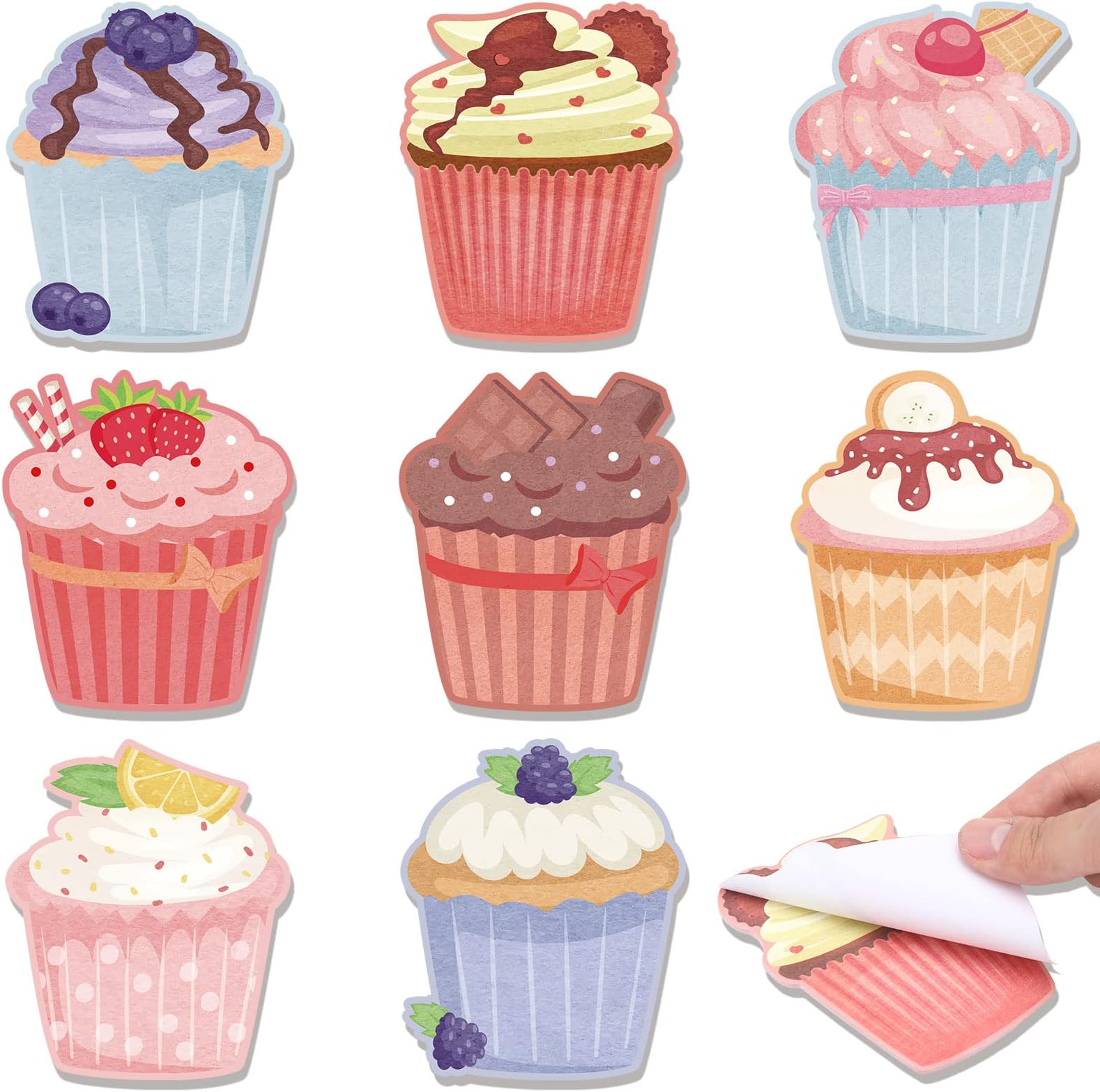 8 Pcs Sticky Notes Cupcake Shaped Sticky Notes Yummy Notes Cute Kawaii Novelty Food Snacks Notepad Memo Note Notepad for Home Office Notebook Bookmarks School Supplies Students