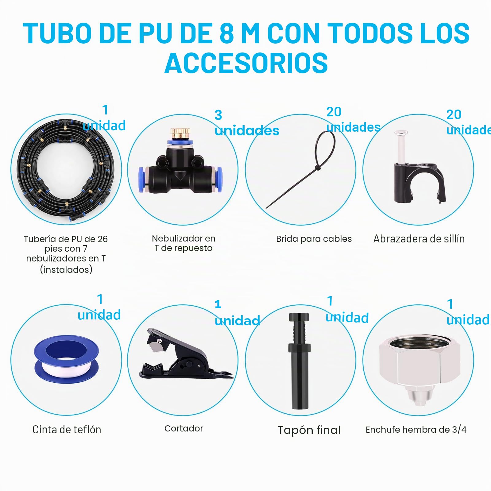 AGPTEK 20 M Sistema de Refrigeración, 72 PCS Sistema de enfriamiento por nebulización, Sistema por nebulización al aire libre para patio, Jardín, Césped, Invernadero, Sombrillas