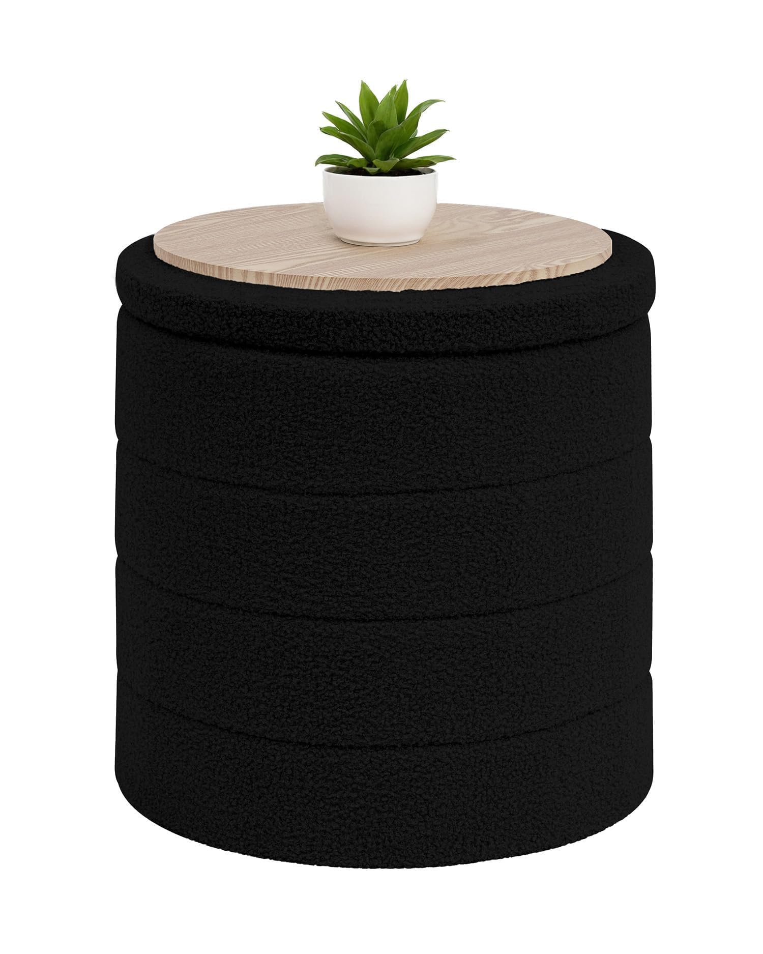 Bonlife Boucle Ottoman Storage, Foot Rest Stool Seat, Folding Footstool for Living Room, Sherpa Ottoman for Bedroom, Black, 43x43x45 cm