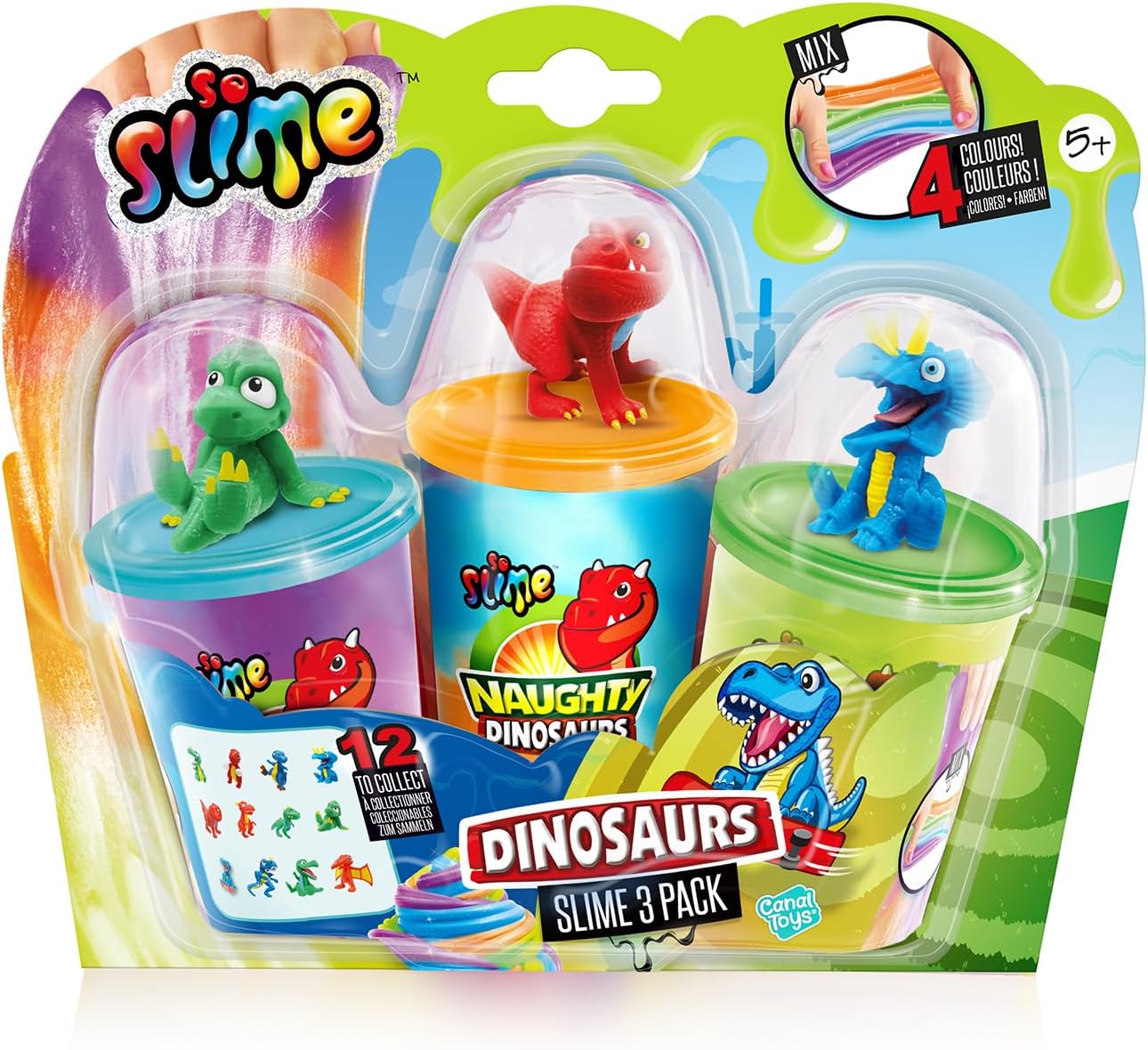 Canal Toys - So Slime - Collectible Slime Dino Slime Set 3 Pots - Children Slime Toy With Dinosaur Figurines - Ready To Use Slime With Figurine - Manual Sensory Activity 5 Years+