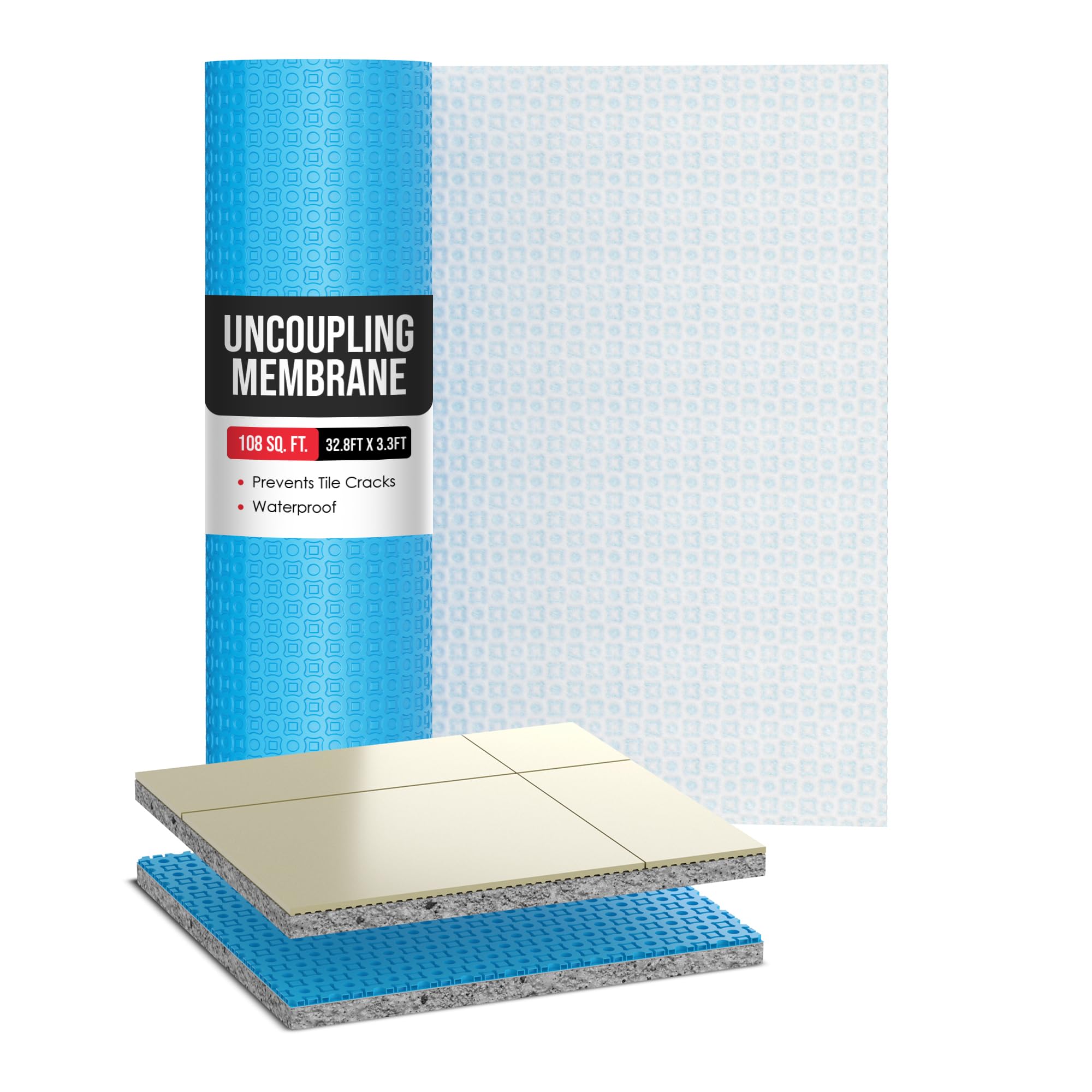 Uncoupling Membrane, Tile Underlayment, Floor, 3.3' x 32.8' / 108 Sq Ft