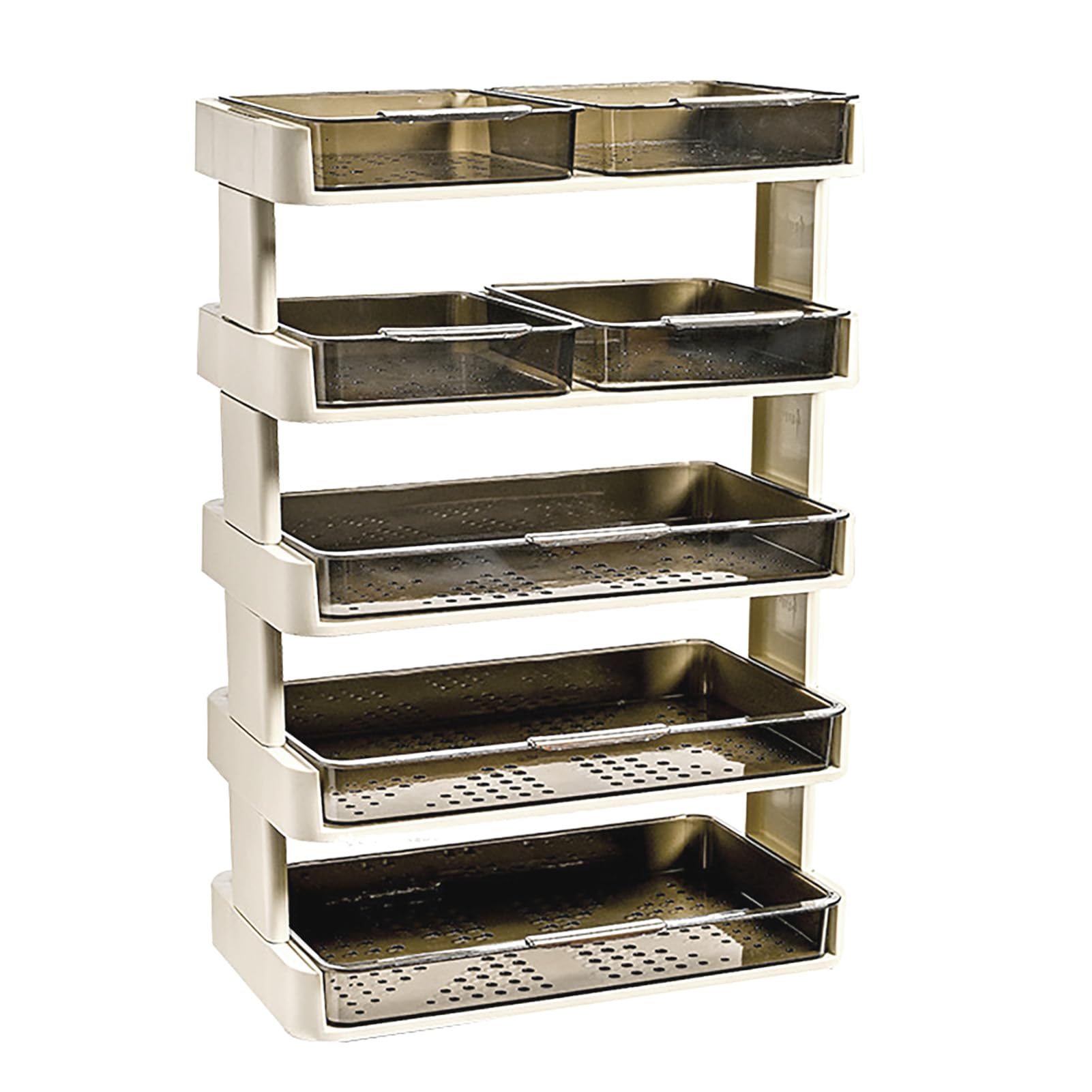 Fyearfly Scaffale portaoggetti da cucina a 5 ripiani in plastica per piano di lavoro, camera da letto, bagno, design salvaspazio e rimovibile