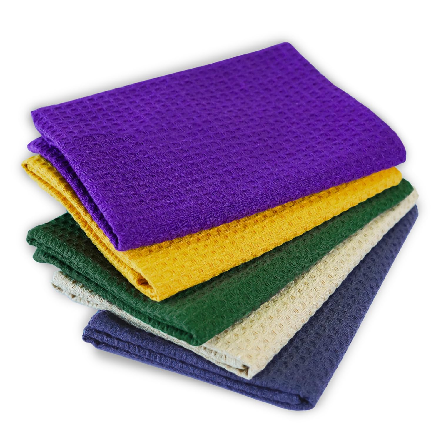 Yogan Multicoloured Tea Towels/Kitchen Towels Pack Of 5 | 100% Cotton | 50X70cm | Waffle Weave | Super Soft | Super Absorbent | Lint Free (Multicoloured)