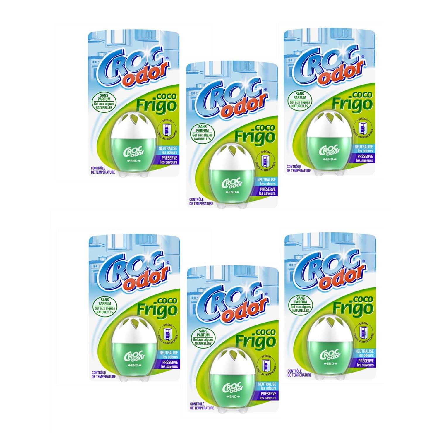 Croc'Odor Fridge Freshener - Set of 6 - Coconut Scent - Green Crystals - Refrigerator Odour Neutraliser